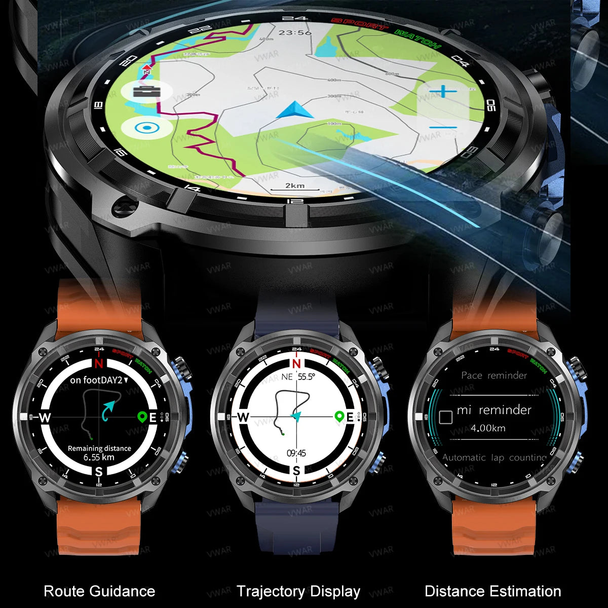 VWAR Tactical Smart Watch Built-in GPS Offline Map 4GB Memory 3 ATM IP69K Swimming Waterproof Men Militray Smartwatch 2025 NEW
