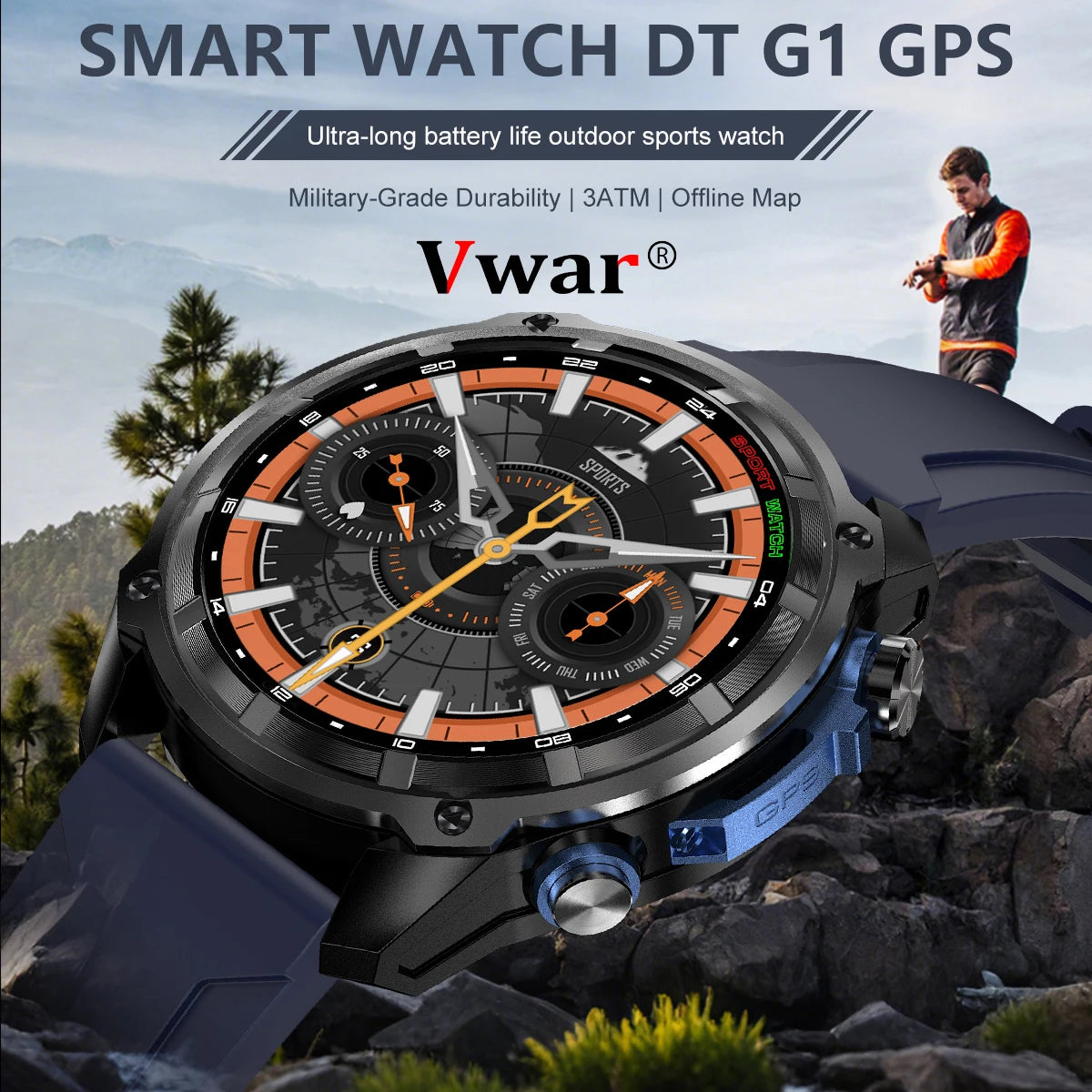 VWAR Tactical Smart Watch Built-in GPS Offline Map 4GB Memory 3 ATM IP69K Swimming Waterproof Men Militray Smartwatch 2025 NEW