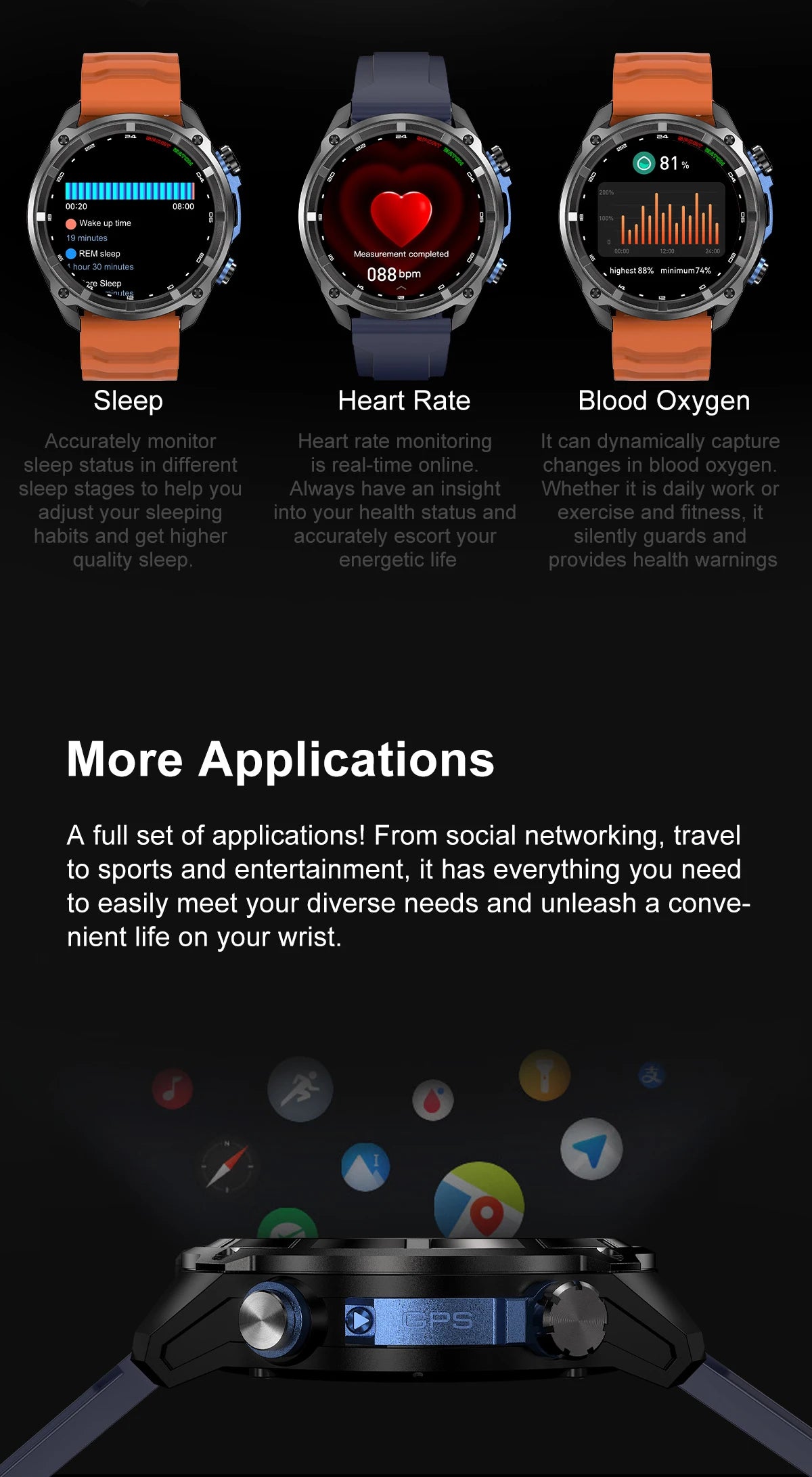 VWAR Tactical Smart Watch Built-in GPS Offline Map 4GB Memory 3 ATM IP69K Swimming Waterproof Men Militray Smartwatch 2025 NEW